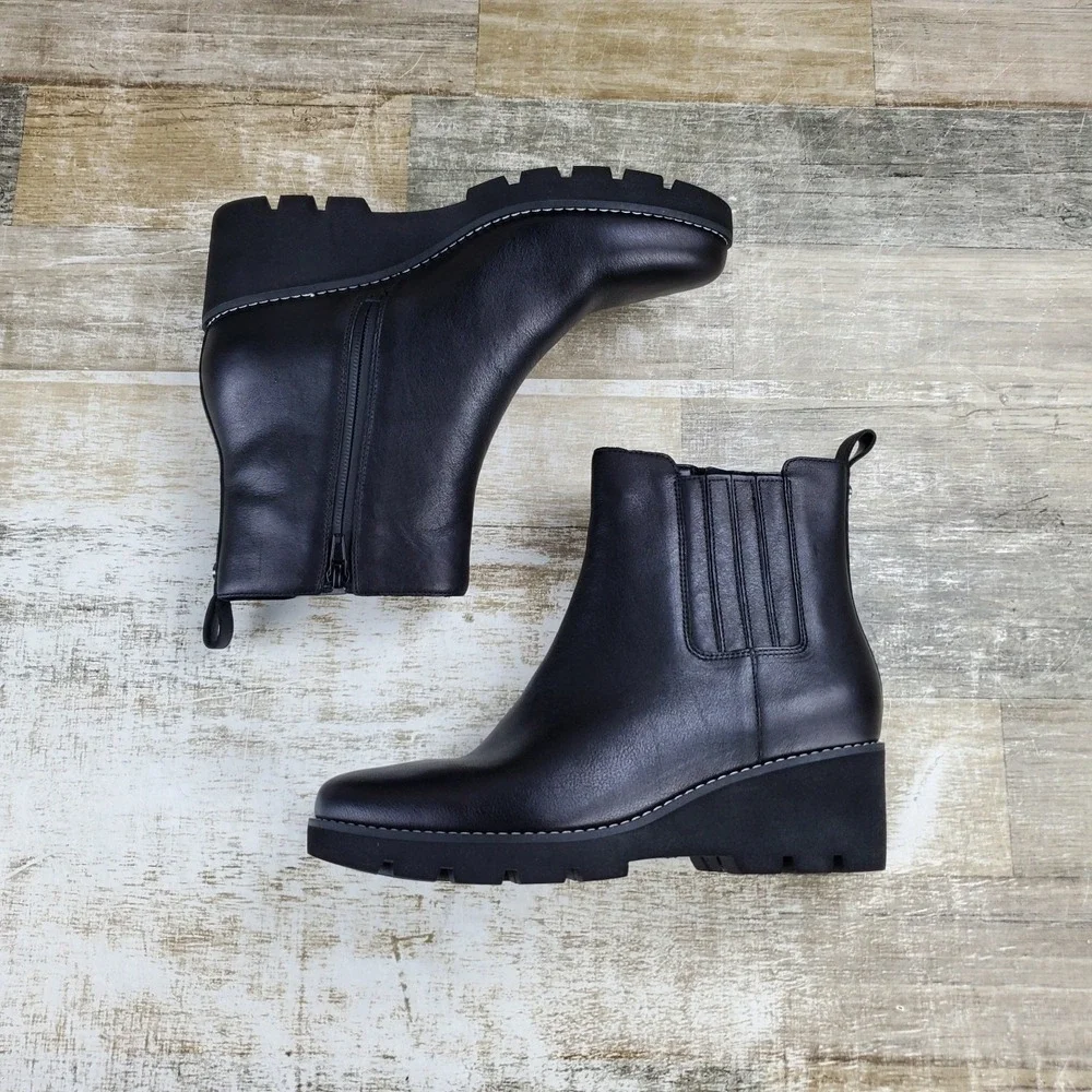Vionic Aria Womens Wedge Ankle Booties Sz 9 M Black Leather Mid-Top Pull On